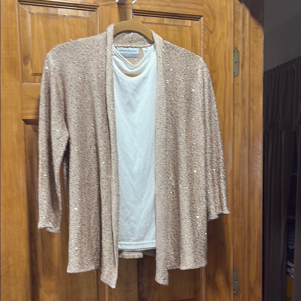 Alfred Dunner White and Tan Cardigan Sweaters